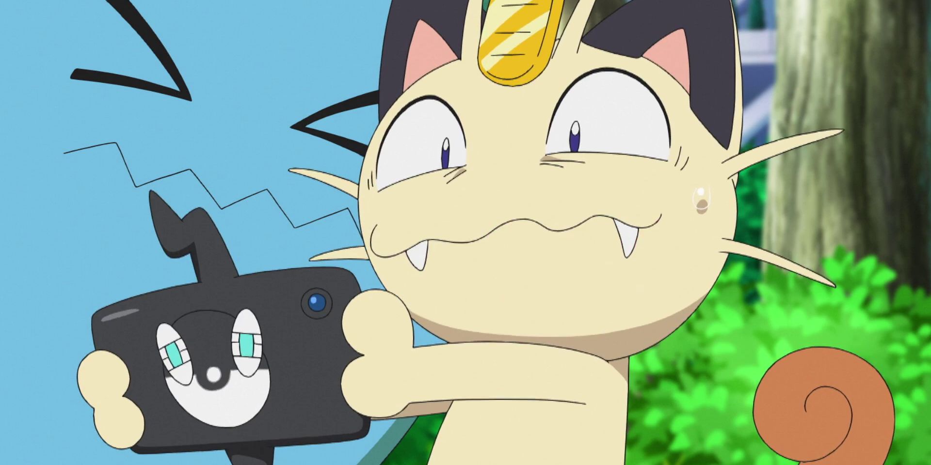 Meowth experiments with Rotom Phone in Pokemon anime