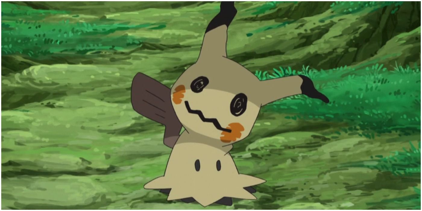 Mimikyu staring up at the audience in Pokemon