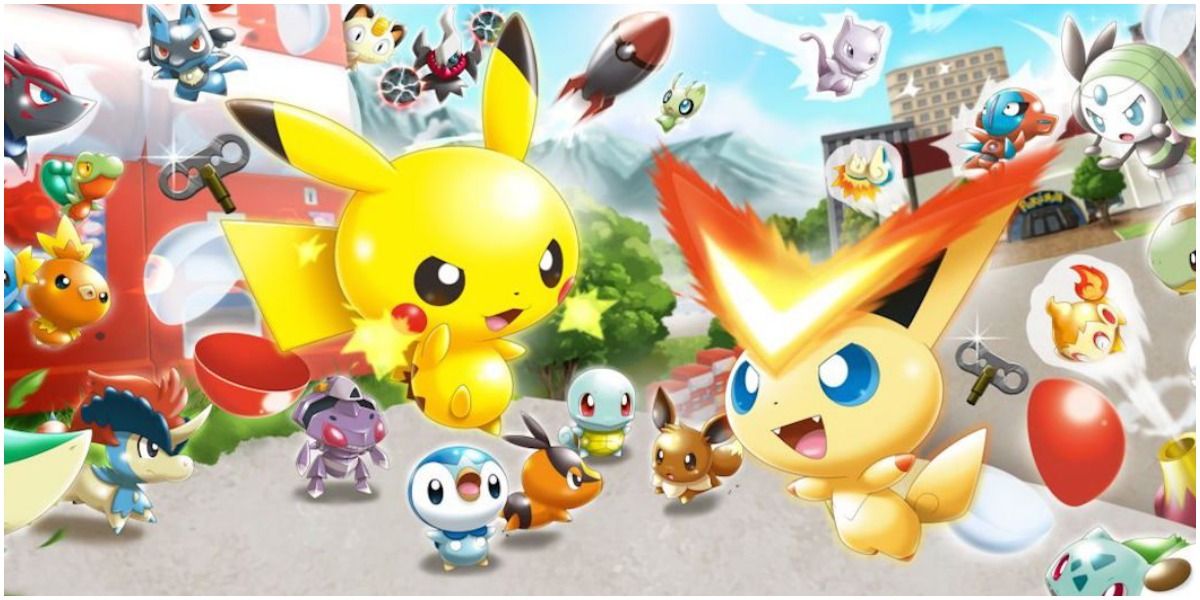 Pokémon Rumble image featuring Pikachu, Victini, and others