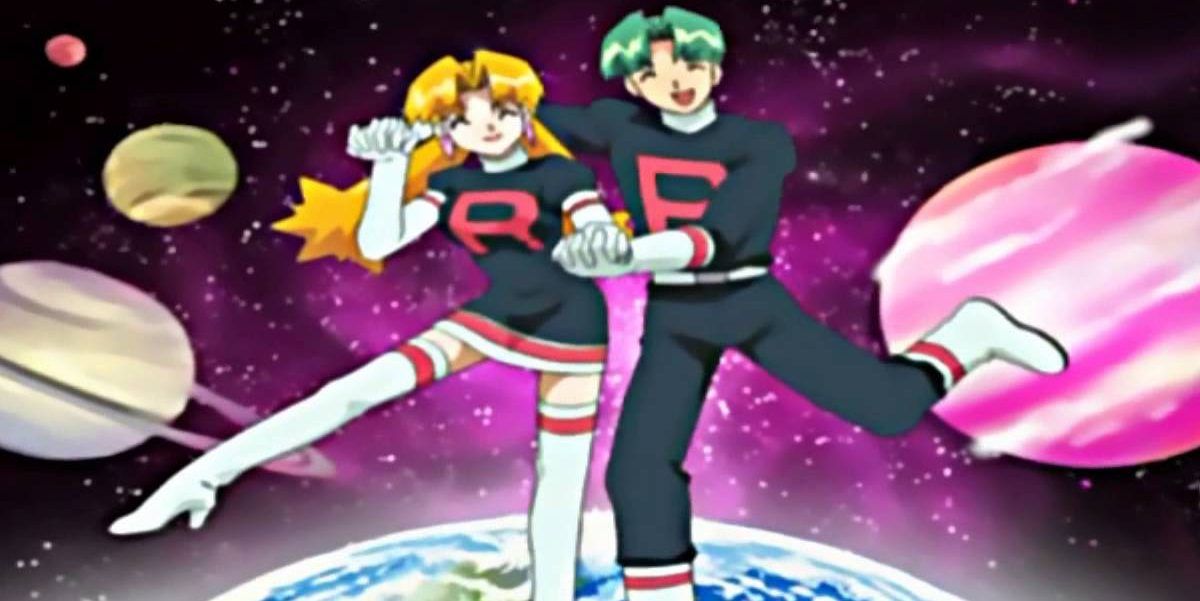 Team Rocket's Butch and Cassidy pose in the Pokemon anime