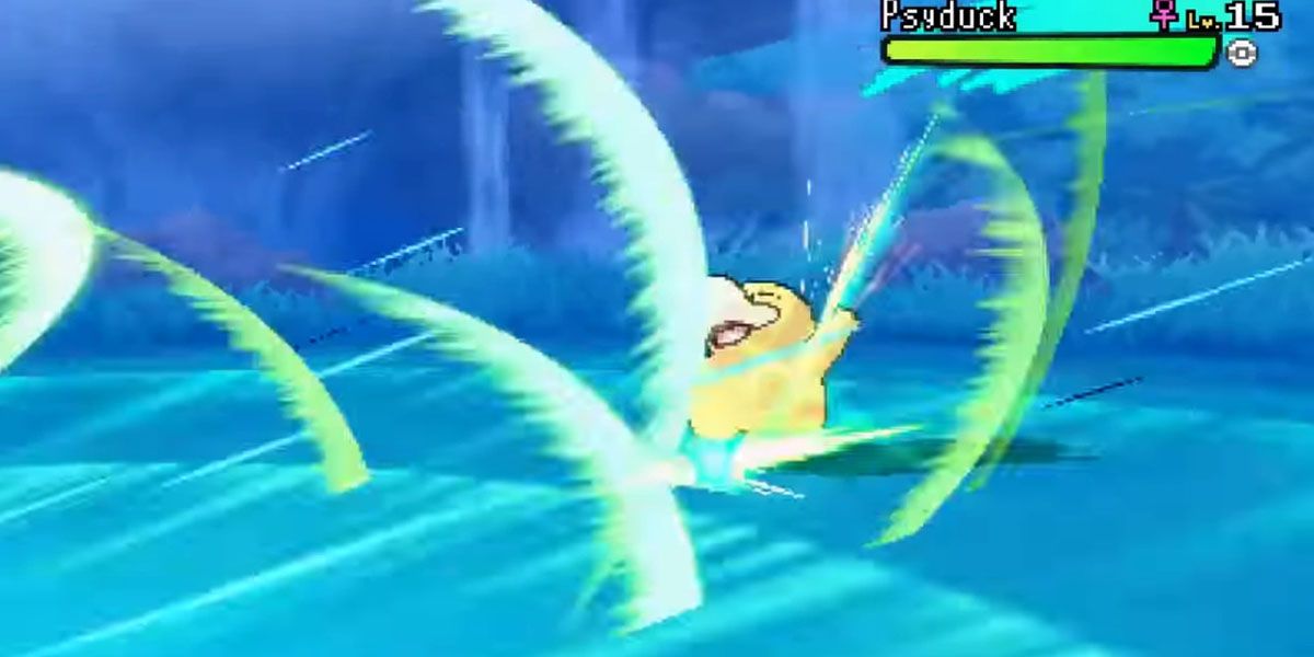 Psyduck hit by seed flare