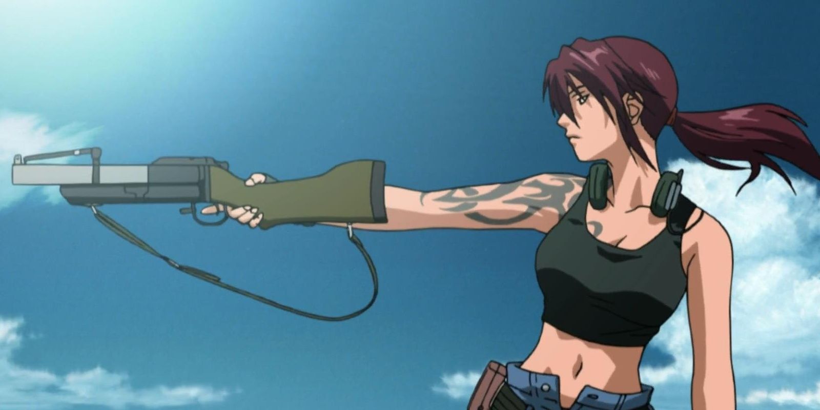 Revy With Her Tattoo Showing in Black Lagoon