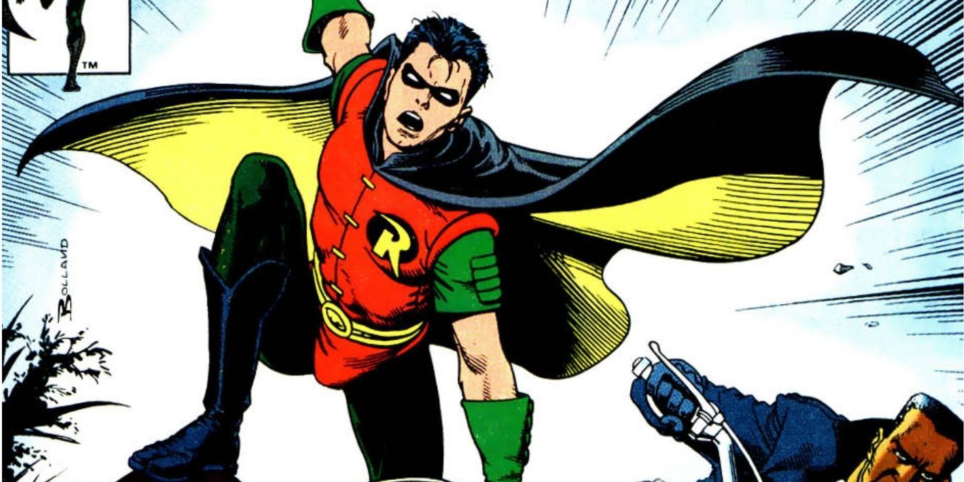 Robin miniseries issue #3 by Chuck Dixon. Tim Drake from Teen Titans using a sling.