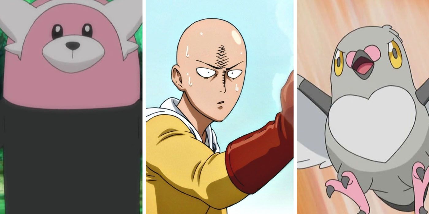 Saitama holds his fist up and stares at Pidove and Bewear