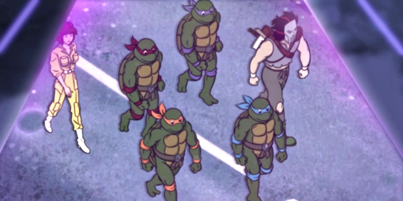 The Teenage Mutant Ninja Turtles, April O'Neil and Casey Jones