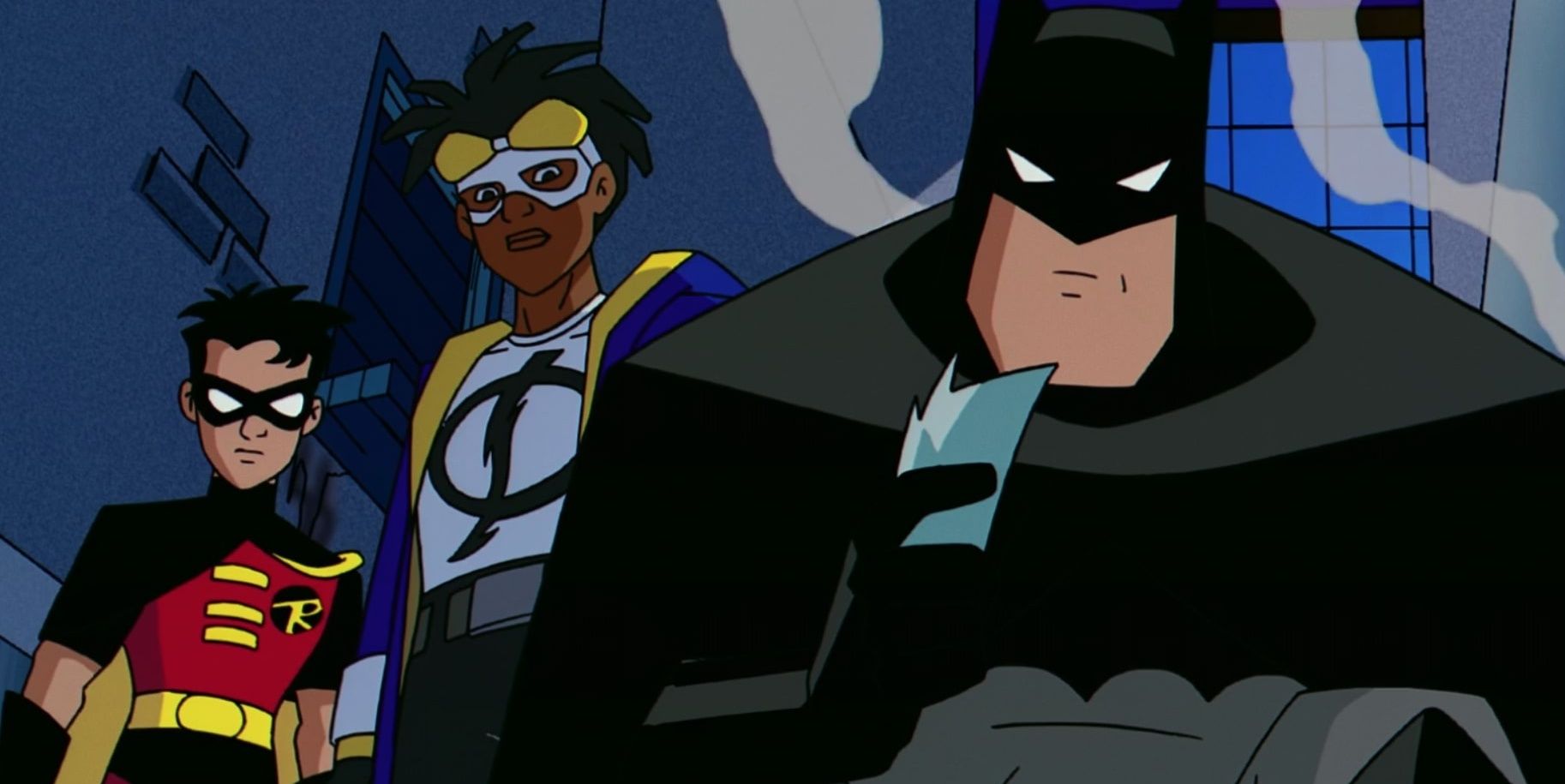 Robin Static and Batman from Static Shock investigating crime