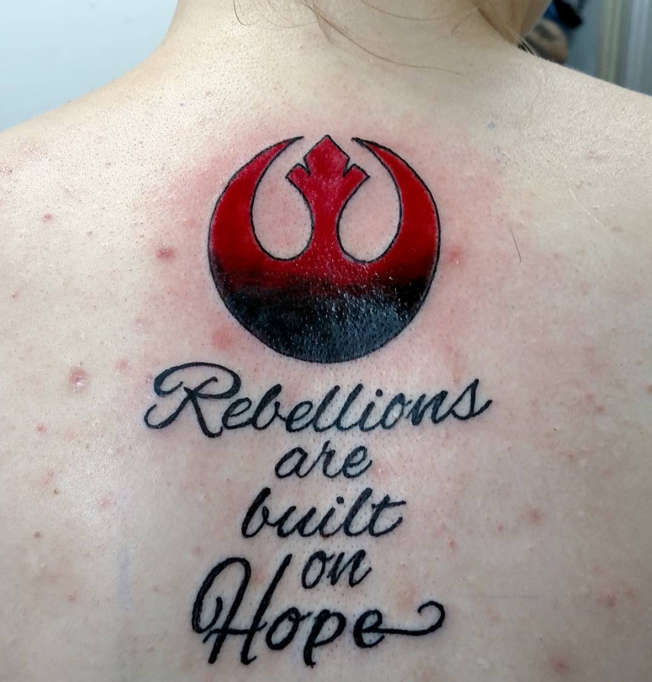 The rebel symbol and Jyn Erso's quote