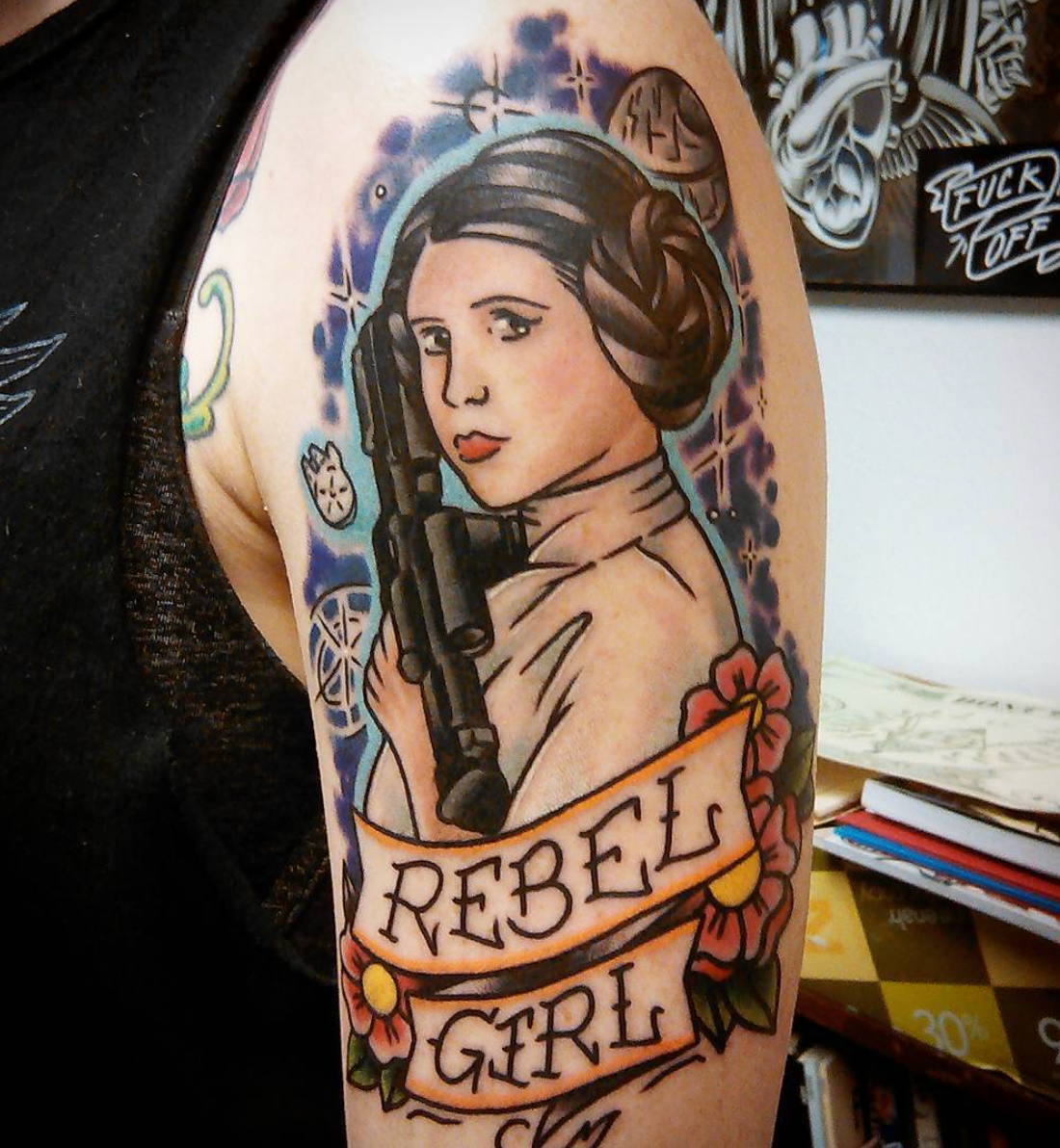 A tattoo featuring Princess Leia