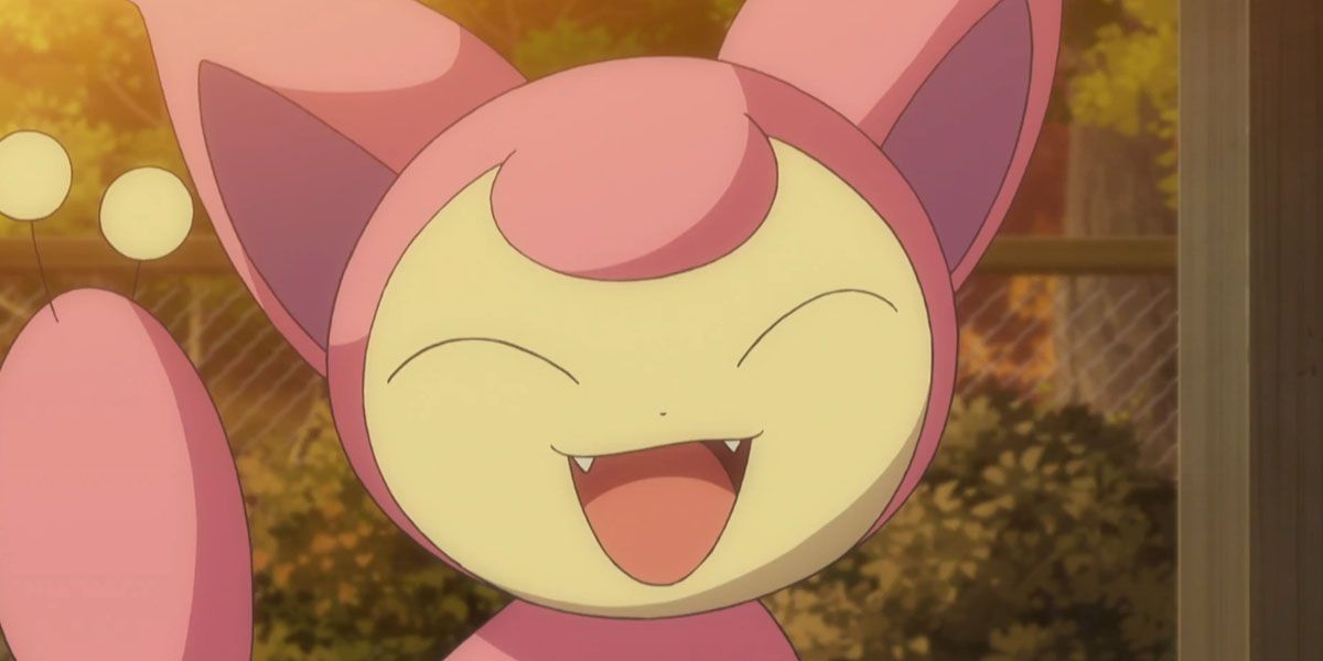 A Skitty excitedly smiles in Pokemon anime