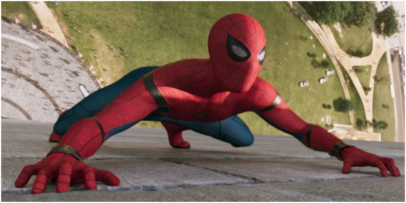 Spider-Man climbing the Washington Monument in the MCU