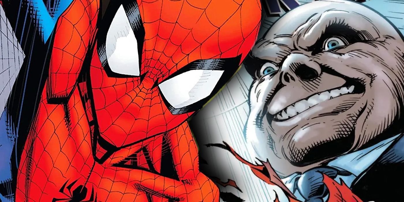 Composite image Spider-Man on left, Kingpin on right.