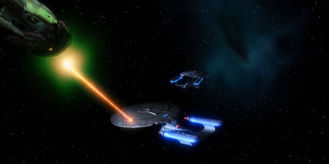 The Enterprise-D battles the Klingons