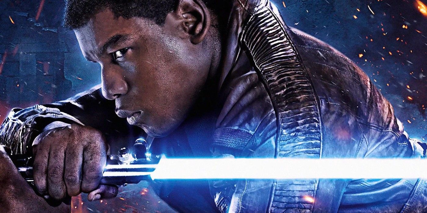finn with a blue lightsaber in the force awakens