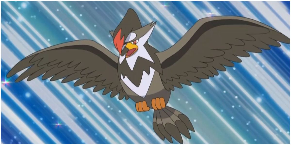 Staraptor voando no anime Pokemon