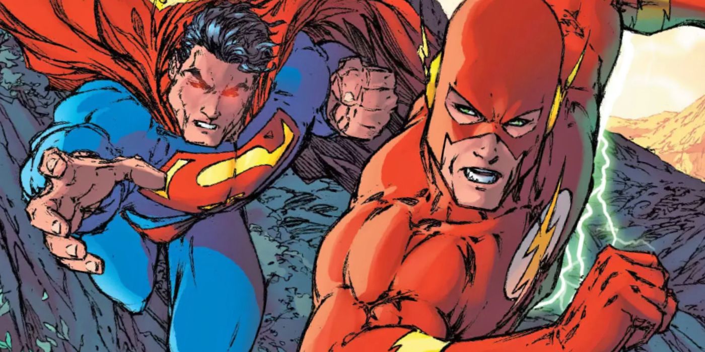The Flash racing against Superman in DC Comics
