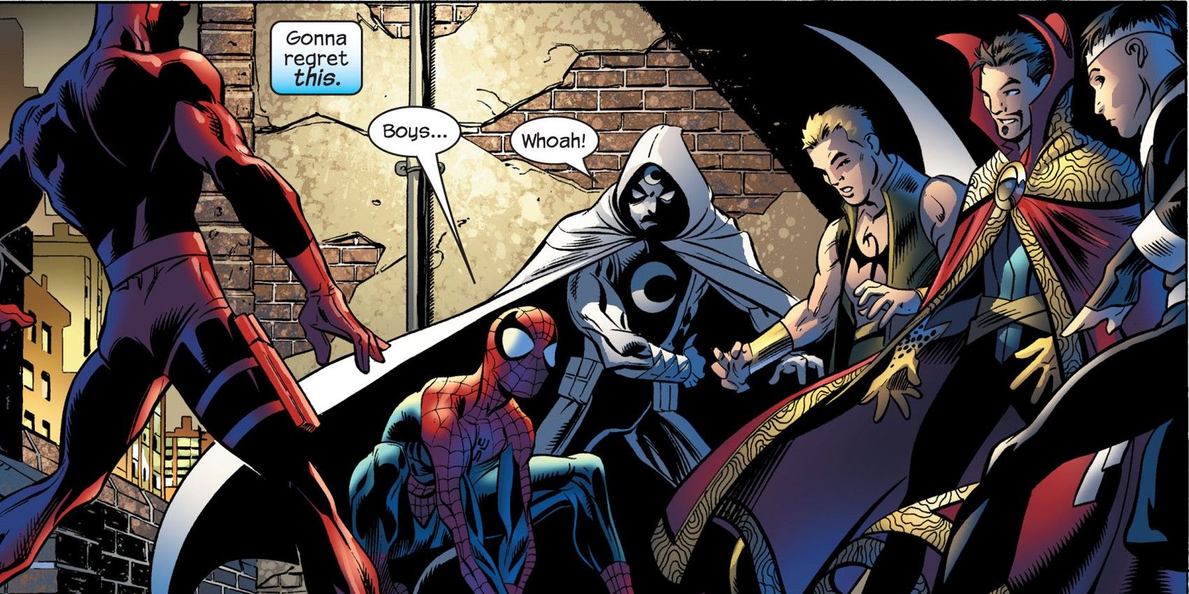 Spider-Man surprising other superheroes from Ultimate Spider-Man's 