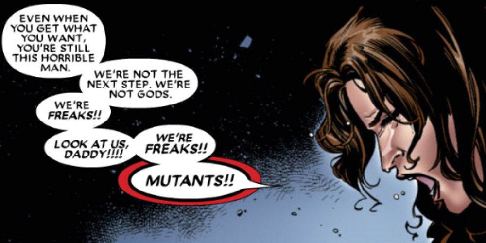 Wanda yelling at Magneto and saying No More Mutants.