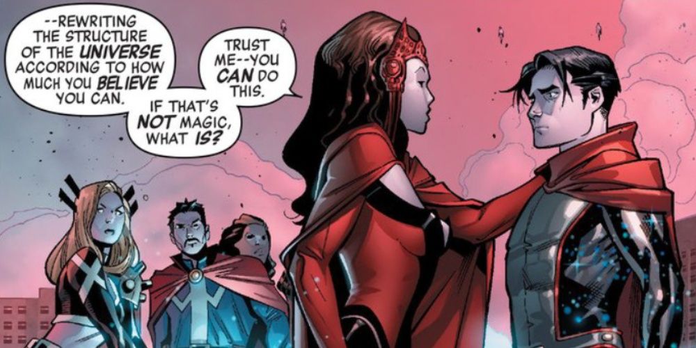 Wanda Maximoff and her son, Wiccan, talk about magic in The Avengers.