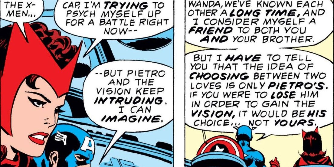 Wanda and Steve talk about Pietro not approving of Vision. 