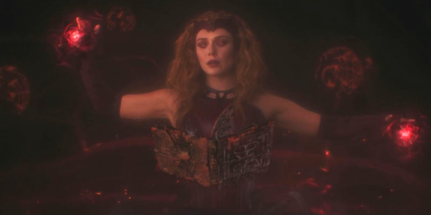 Wanda studying the Darkhold in the end credits scene of the WandaVision finale