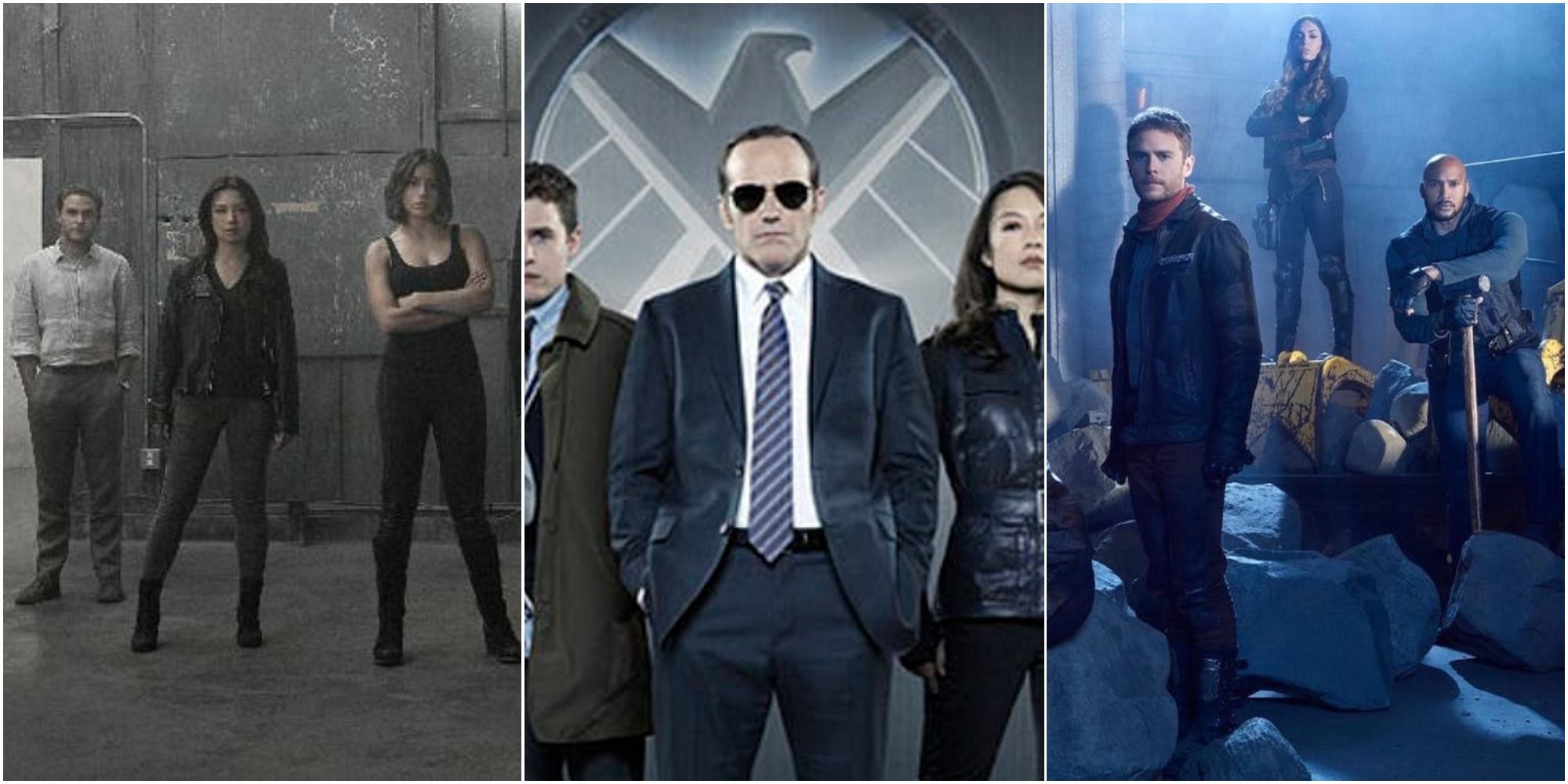 Agents of S.H.I.E.L.D. tri-split image with different members of the cast