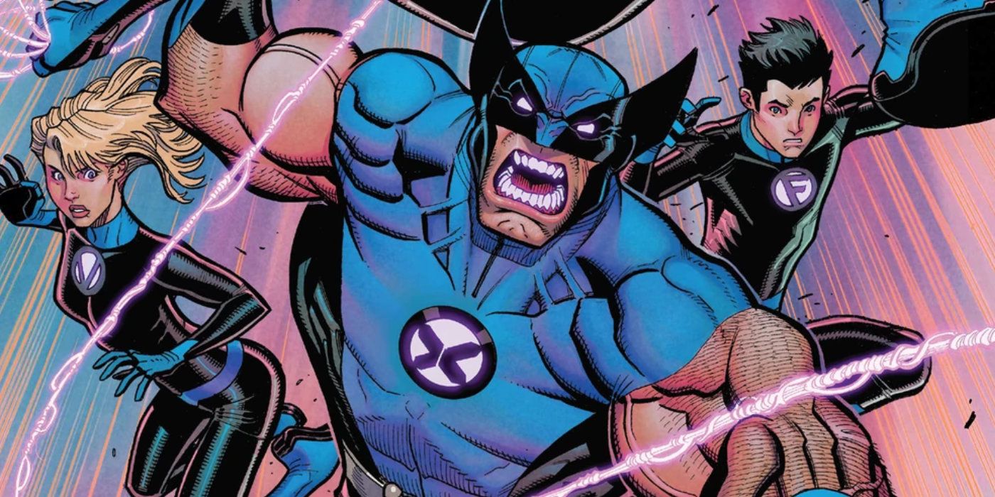 Wolverine in his blue and black Fantastic Four costume