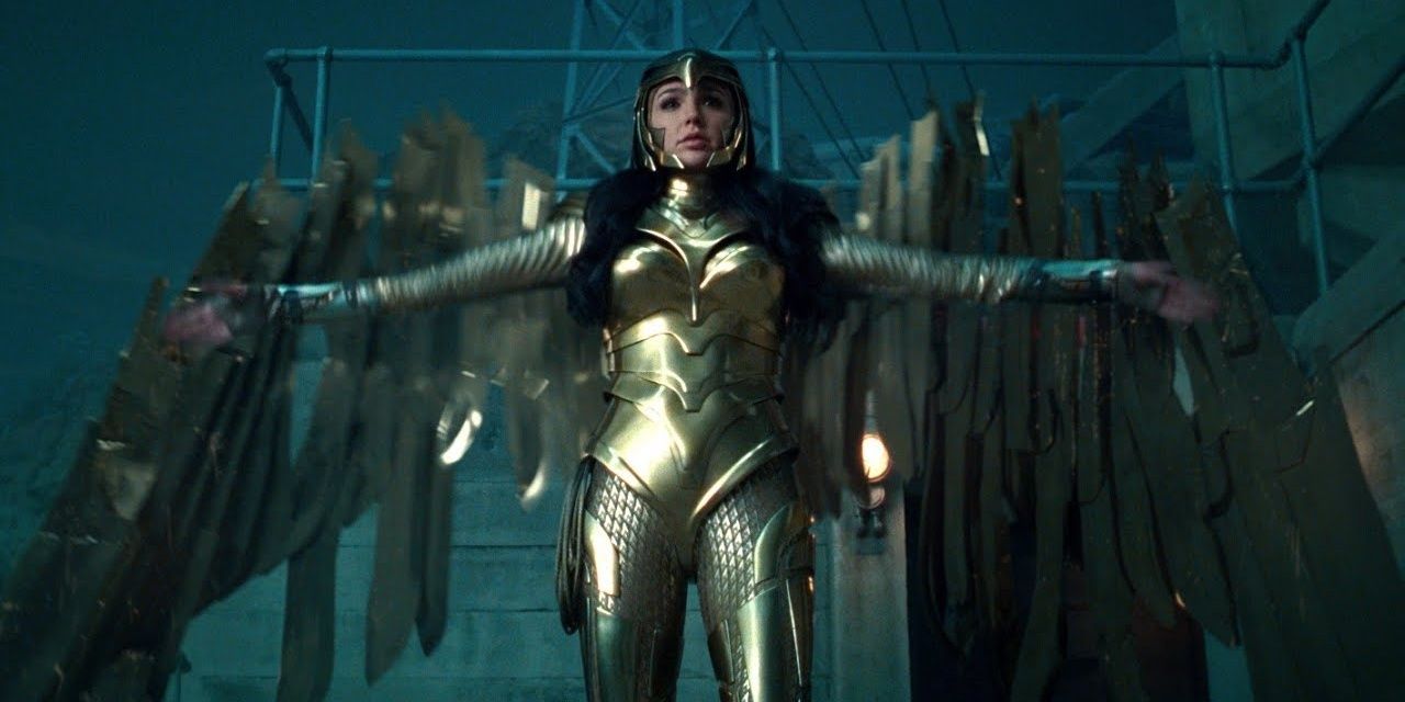 Wonder Woman throwing off her golden wings in Wonder Woman 1984