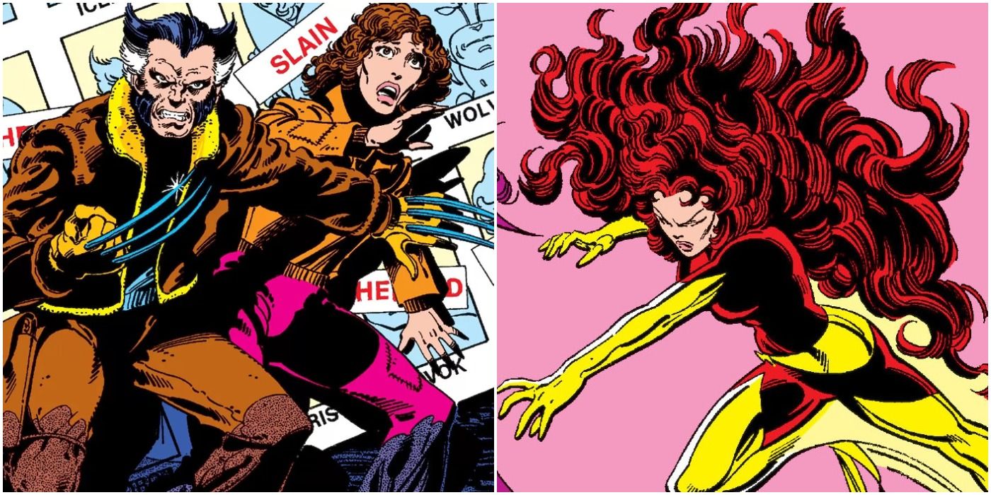 a photo collage of wolverine, shadowcat, and dark phoenix from the comics