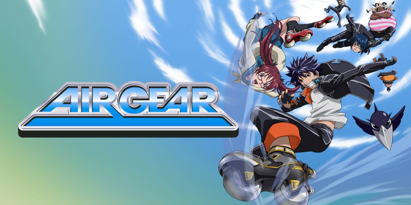 Elenco principal e cartão de título do anime Air Gear