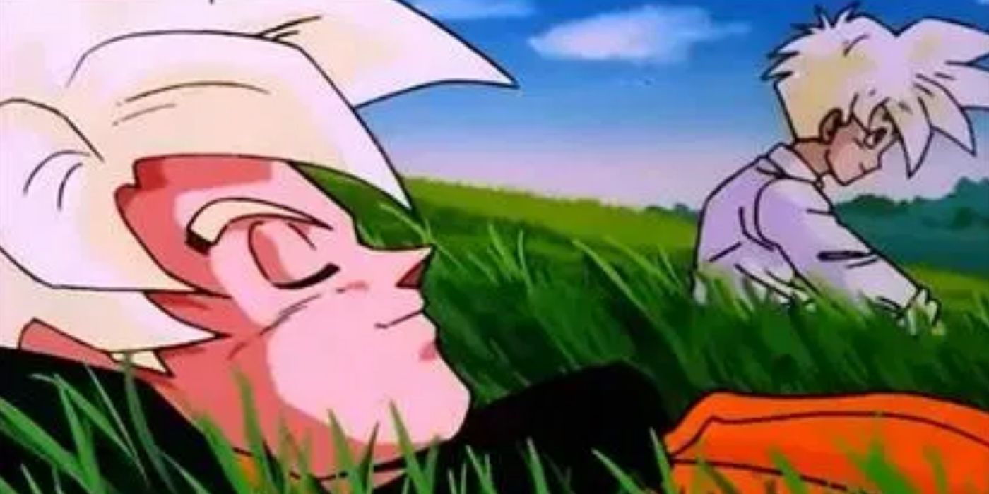 Goku and Gohan relax as Super Saiyans in Dragon Ball Z