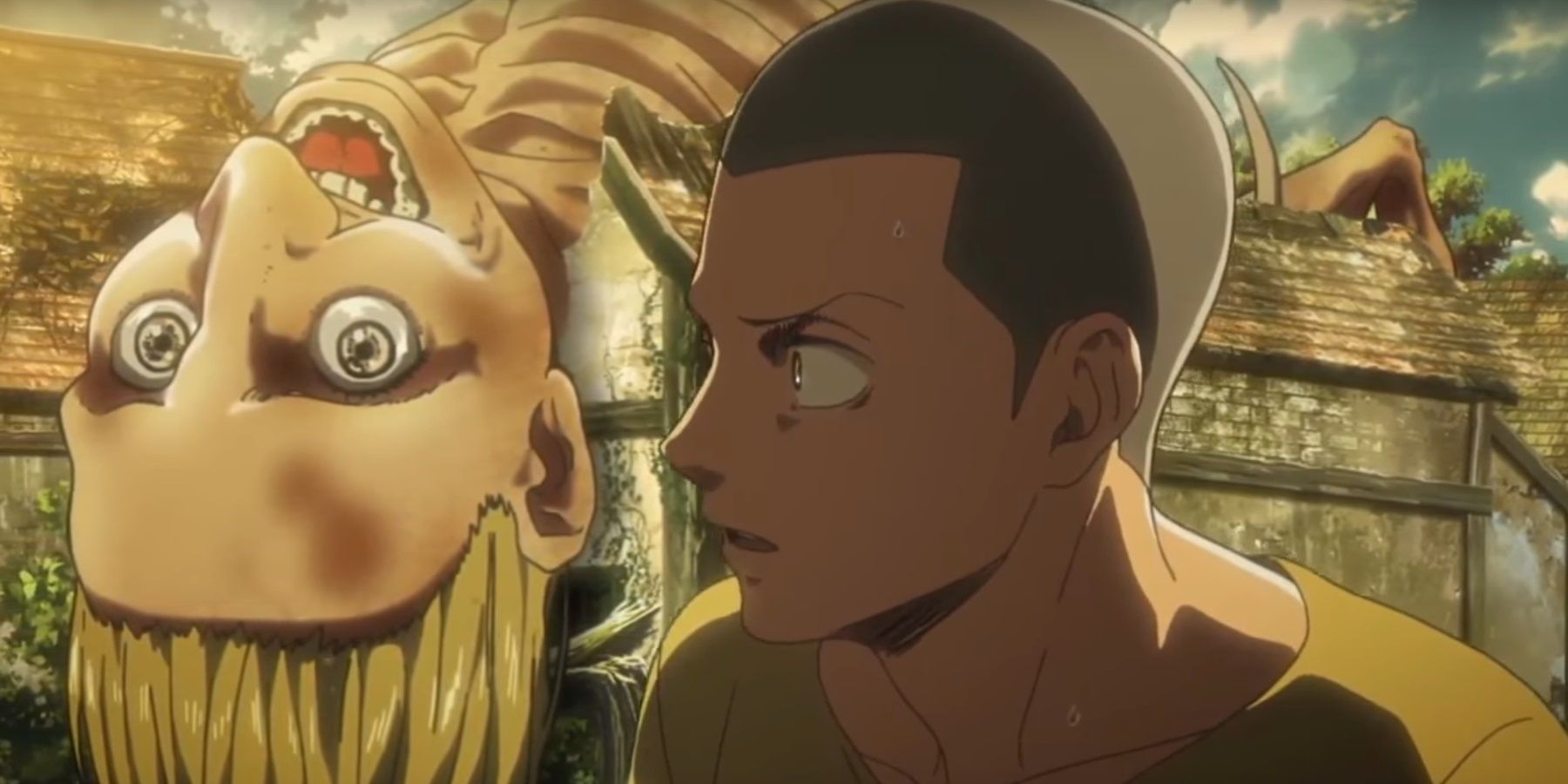 attack on titan connie looking at his mom in titan form