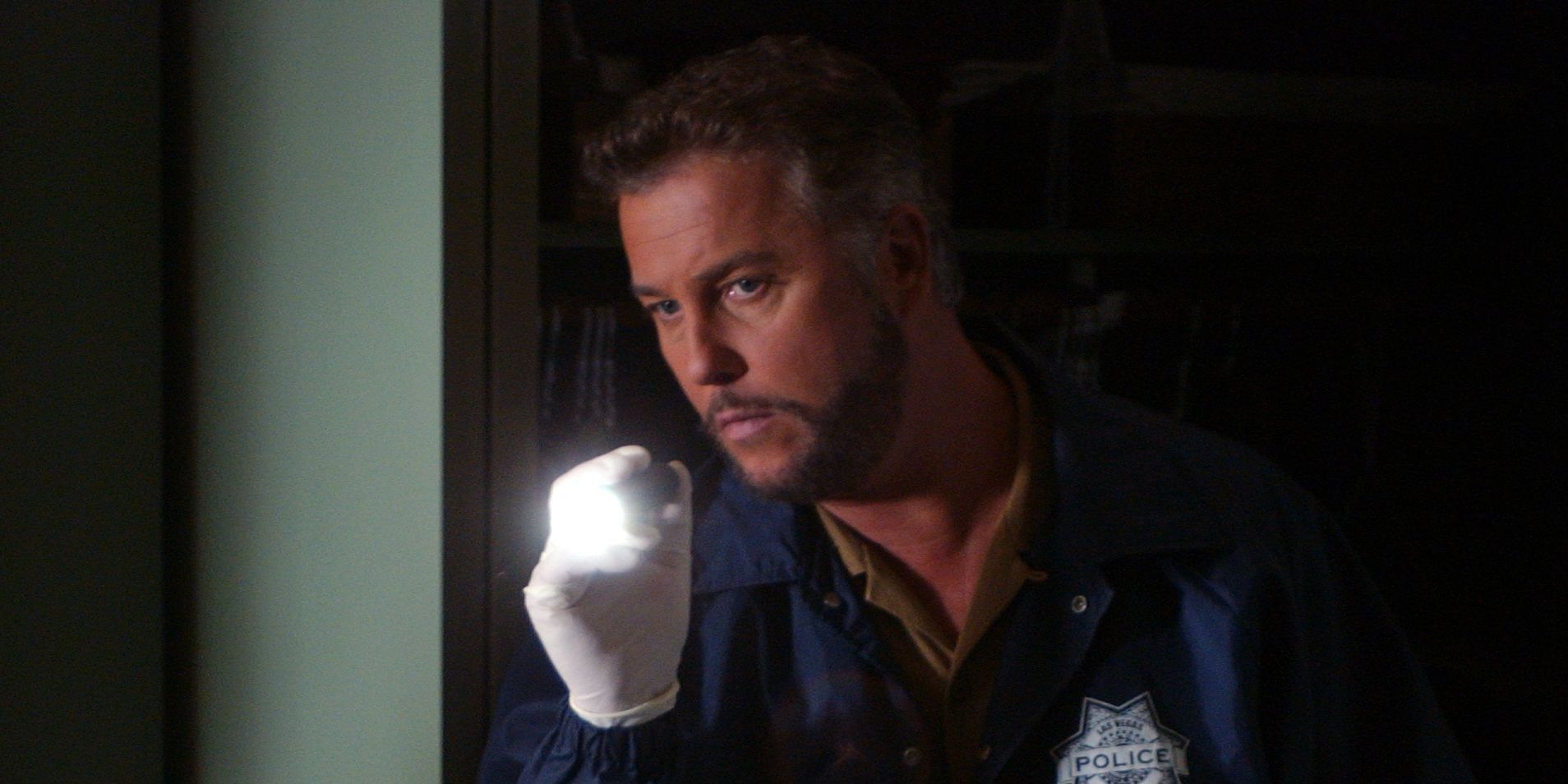 Grissom investigates a crime scene in CSI: Crime Scene Investigation