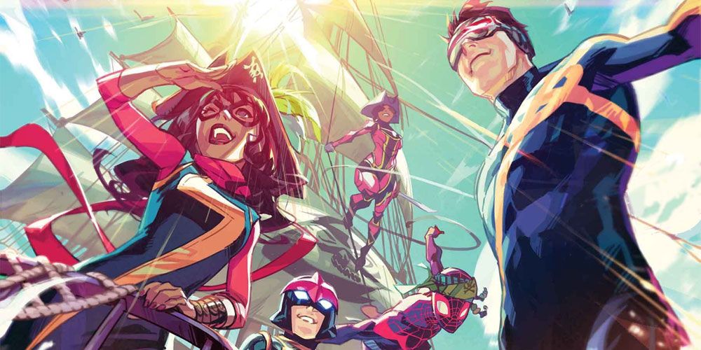 Cyclops and the champions playing pirates in Marvel Comics