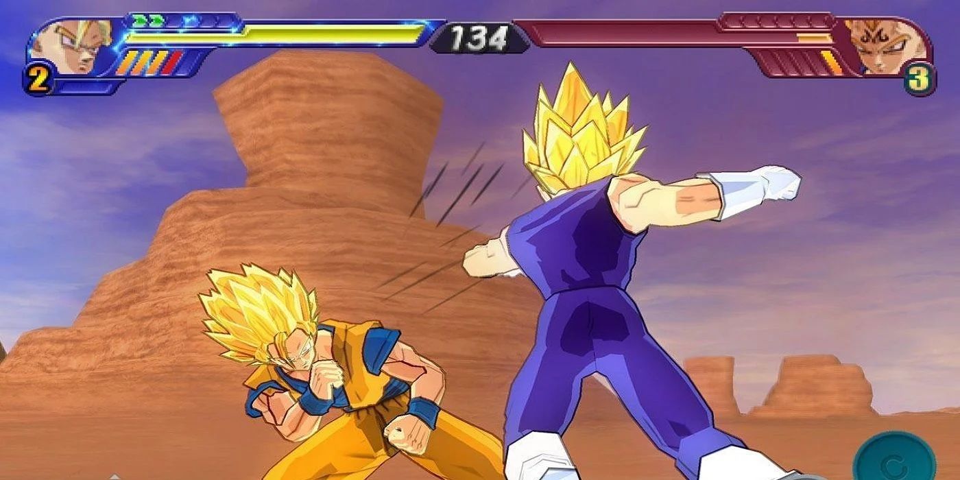 Super Saiyan Goku vs Majin Vegeta in Dragon Ball Z Budokai Tenkaichi 3