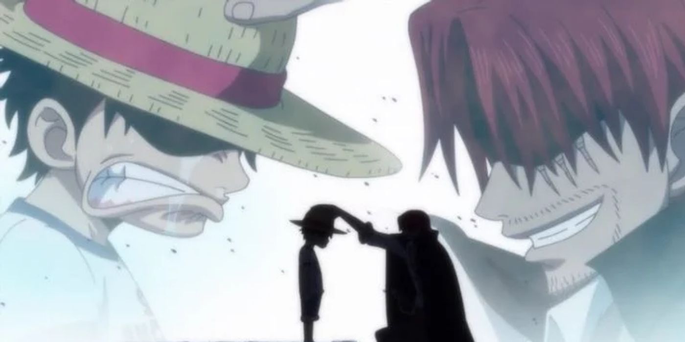 luffy as a kid and shanks giving him his hat
