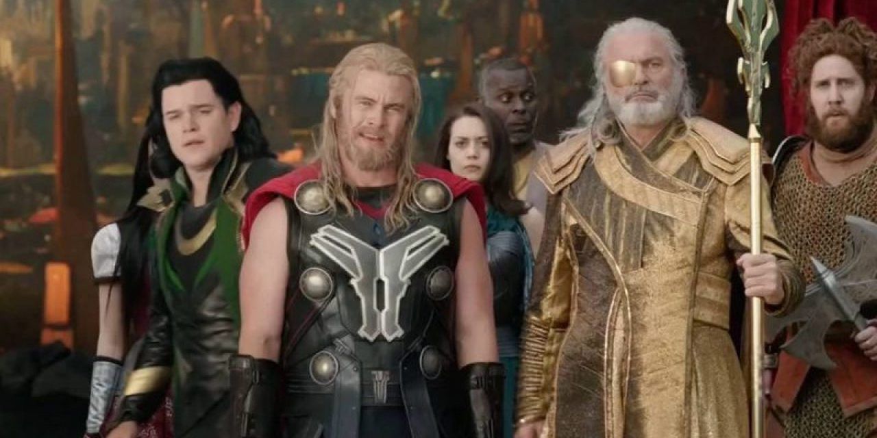 Matt Damon, Sam Neill, and Luke Hemsworth as play actors in Thor Ragnarok