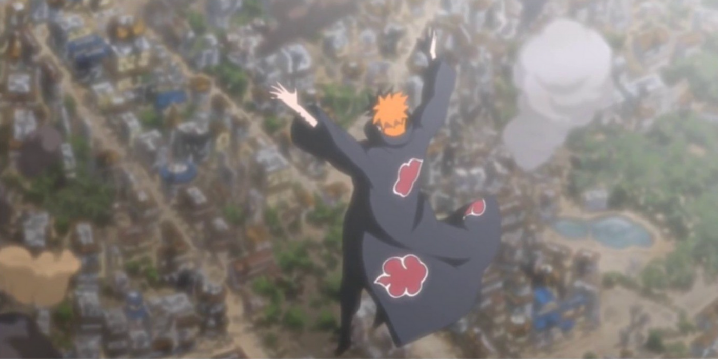 Pain casting almighty push in Naruto.