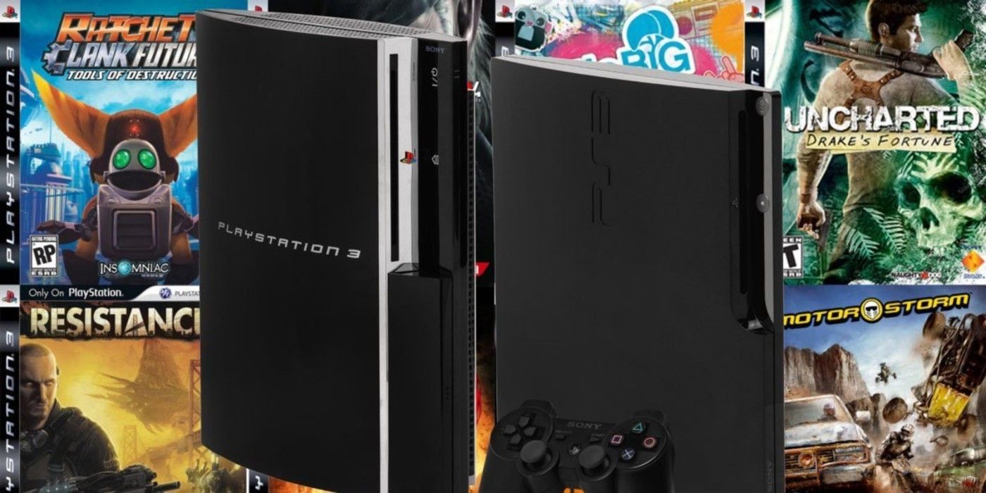 Image of a Playstation 3 and various game titles behind it