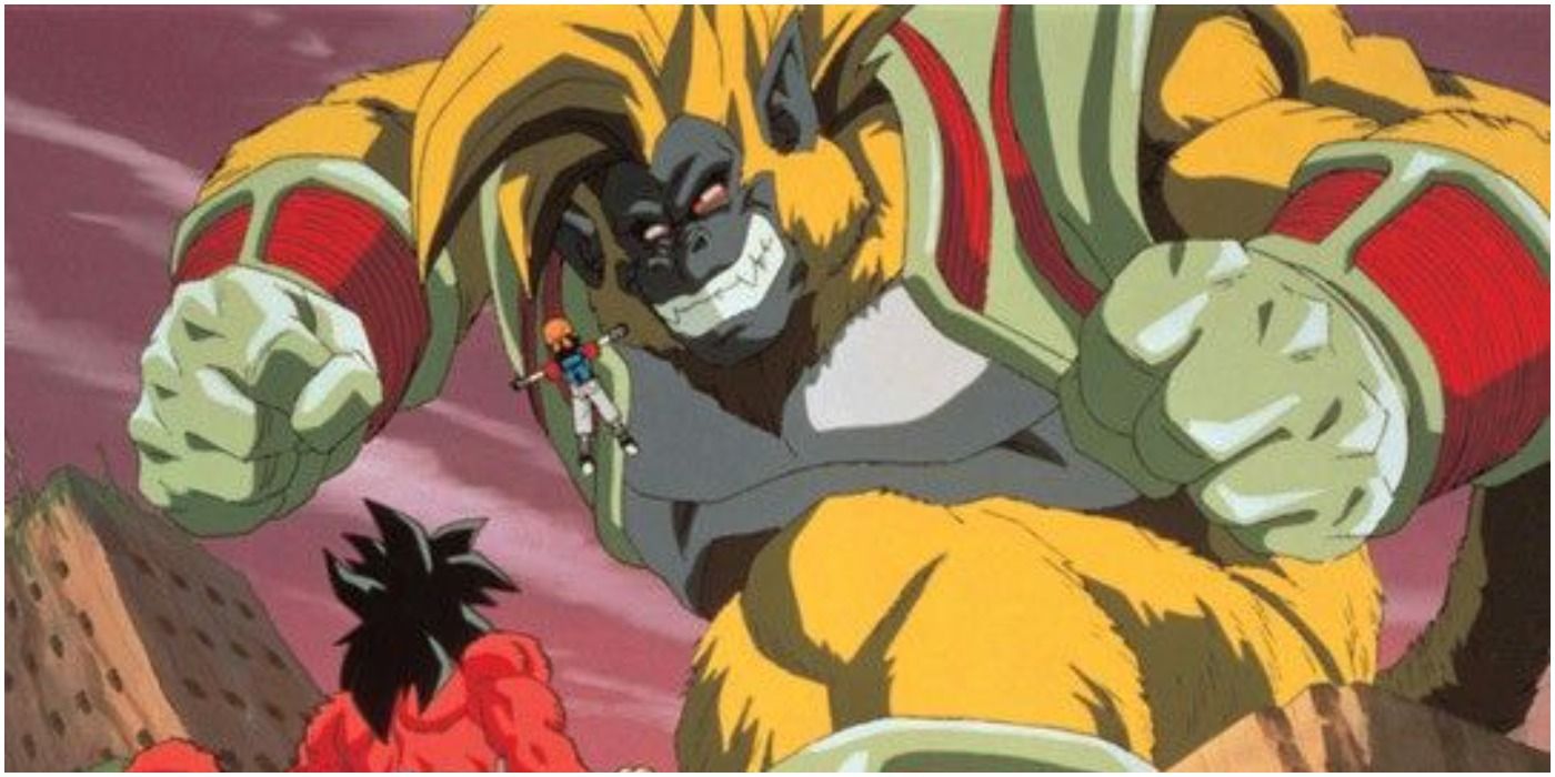 Golden Great Ape Baby Vegeta taunts Super Saiyan 4 Goku in Dragon Ball GT