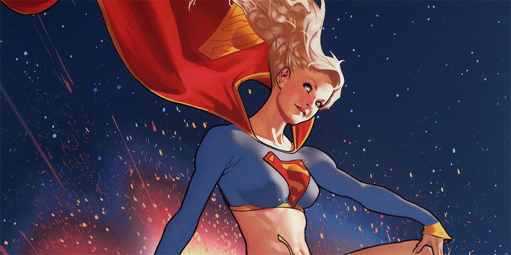 Supergirl smiling and looking up by Adam Hughes