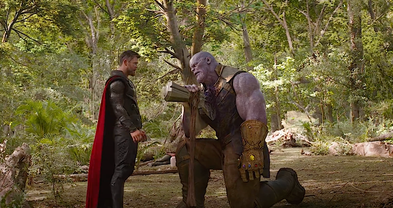 Thanos kneeling to Thor