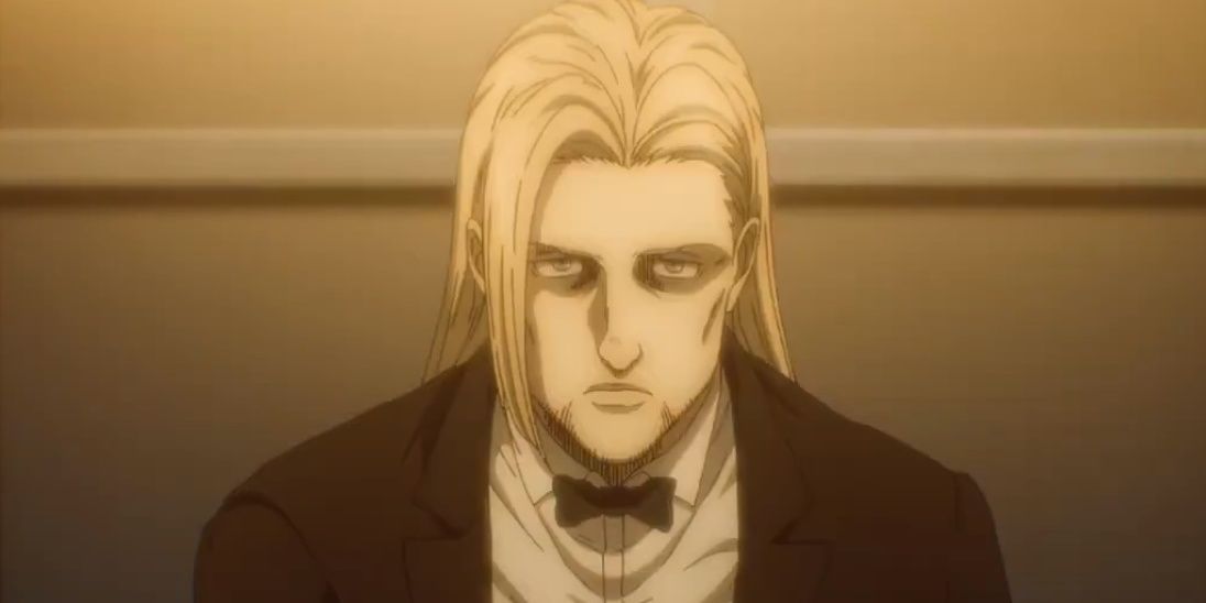 Willy Tybur from Attack on Titan looking sullen.