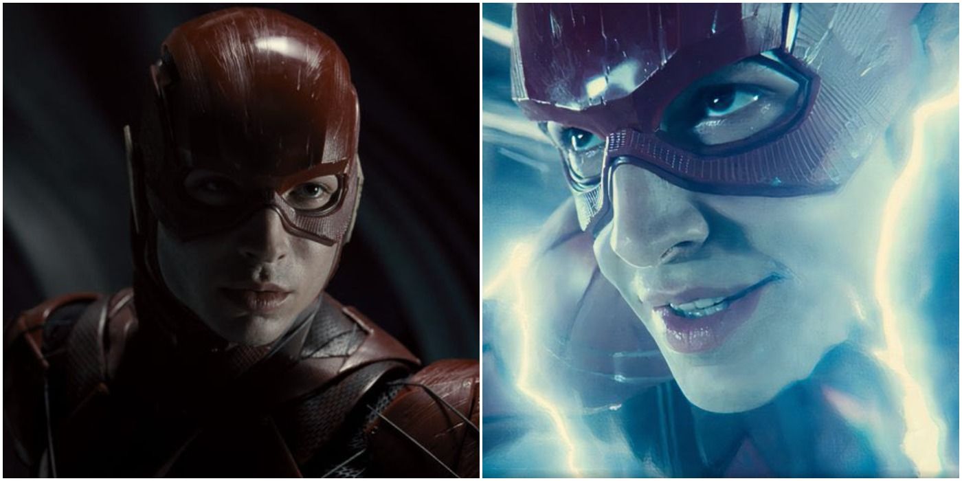 Barry Allen aka the Flash in Zack Snyder's Justice League, before and during the use of his superhuman speed powers.
