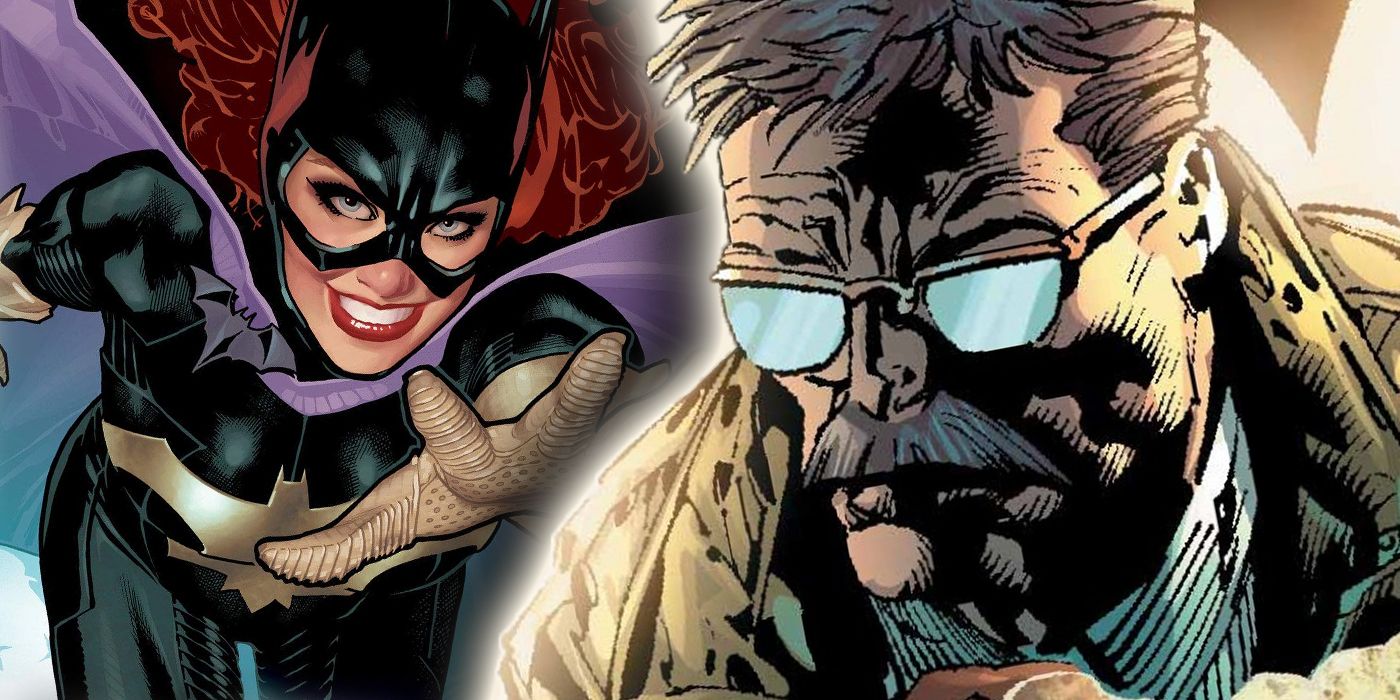 A split image of Batgirl and her father, Gotham City Police Commissioner Gordon in DC Comics