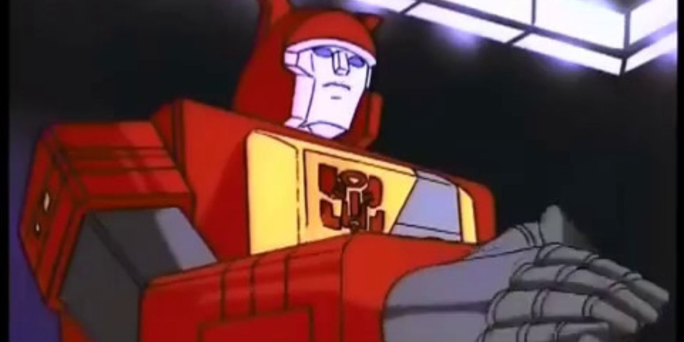 An image of Blaster from a scene in the G1 Transformers animated series.