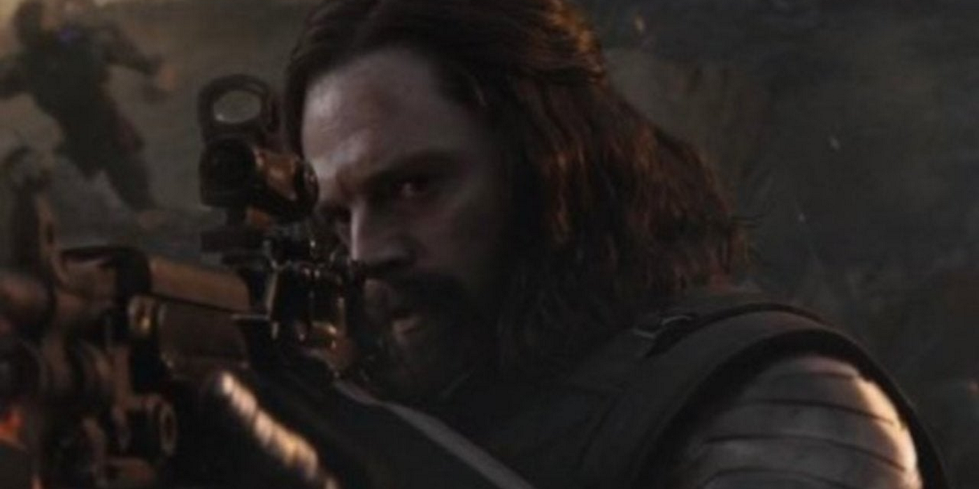 Bucky Barnes (Sebastian Stan) wields a gun in Avengers: Endgame