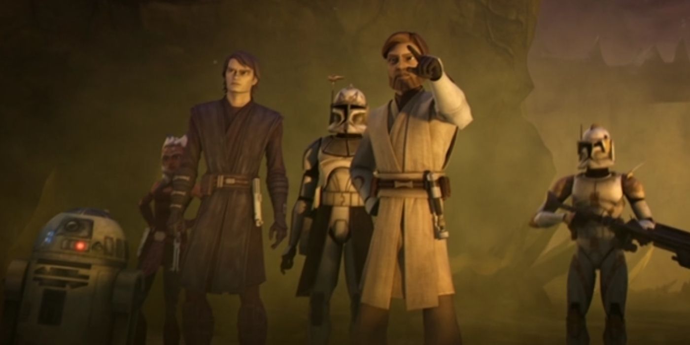 R2-D2, Ahsoka, Anakin, Obi-Wan and two Clone Troopers attempt to escape the Citadel