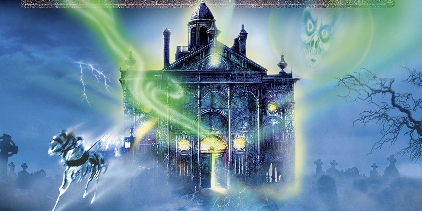 The mansion and a horse on Disney's The Haunted Mansion poster.