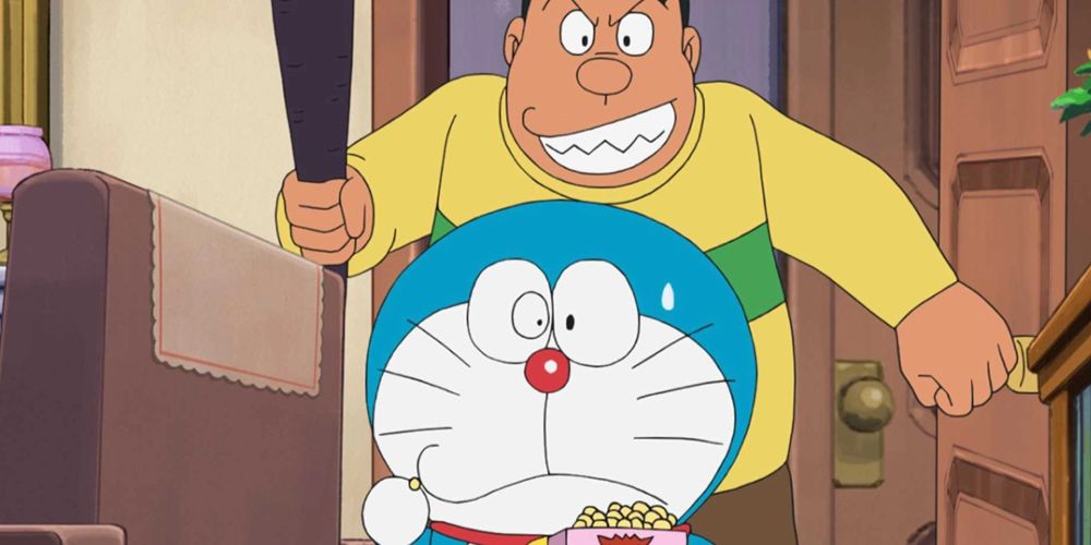 Doraemon gets hit on the head in Doraemon
