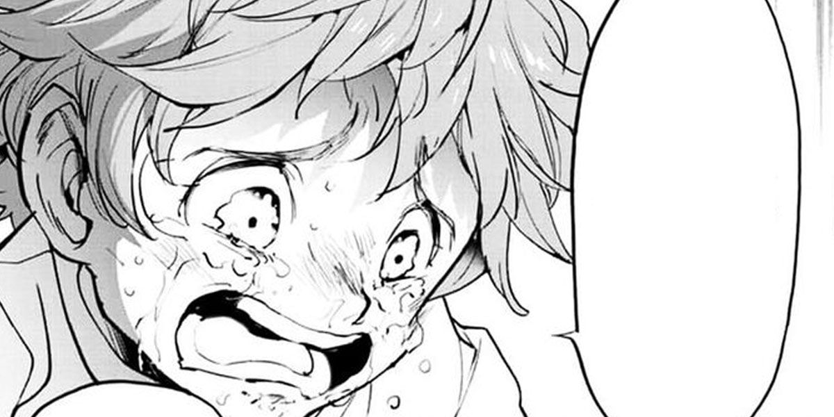 Emma cries in The Promised Neverland manga.